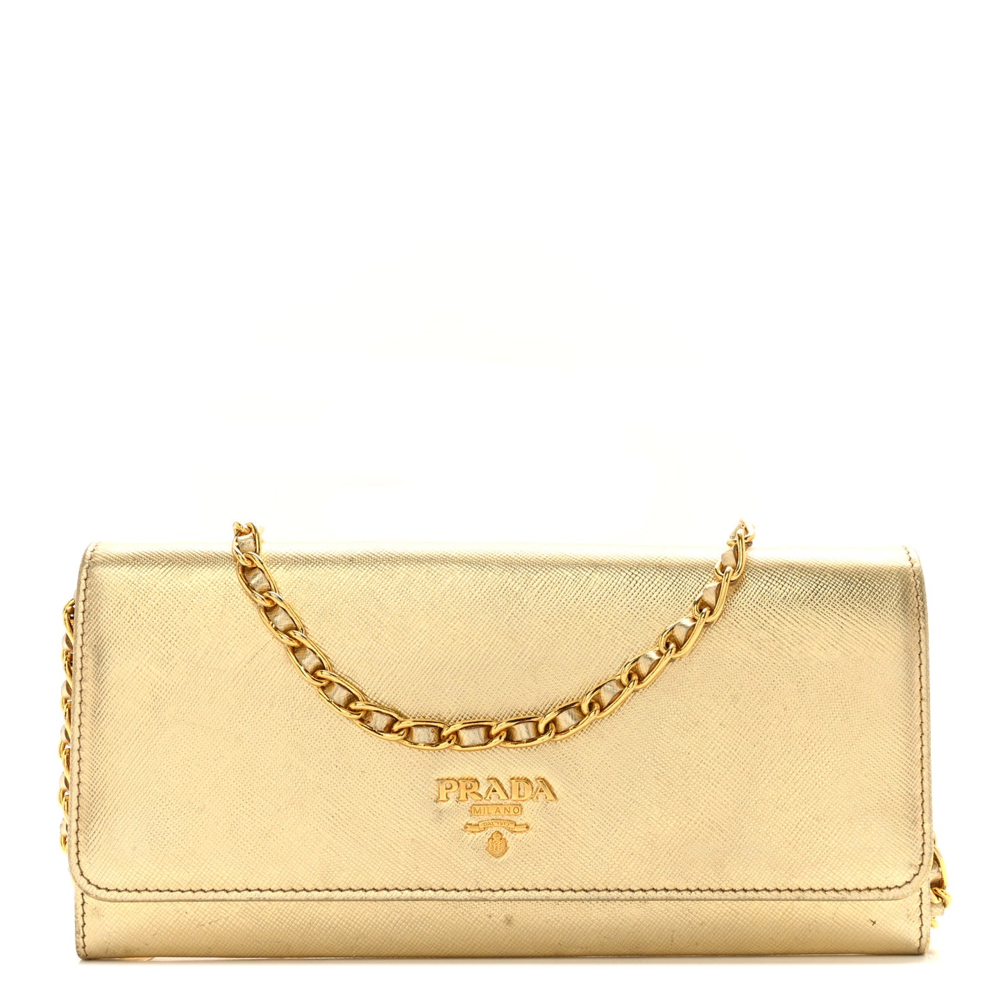 Metallic Saffiano Wallet On Chain Platino