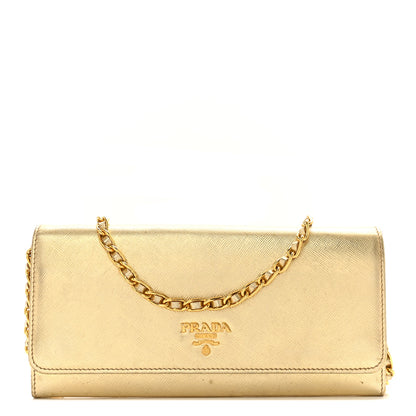 Prada Metallic Saffiano Wallet On Chain Platino 1 of 21
