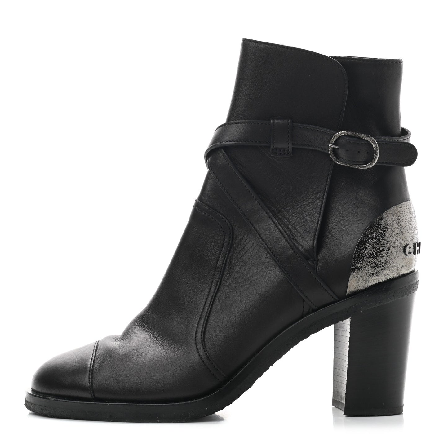 Lambskin CC Buckle Short Boots 38.5 Black