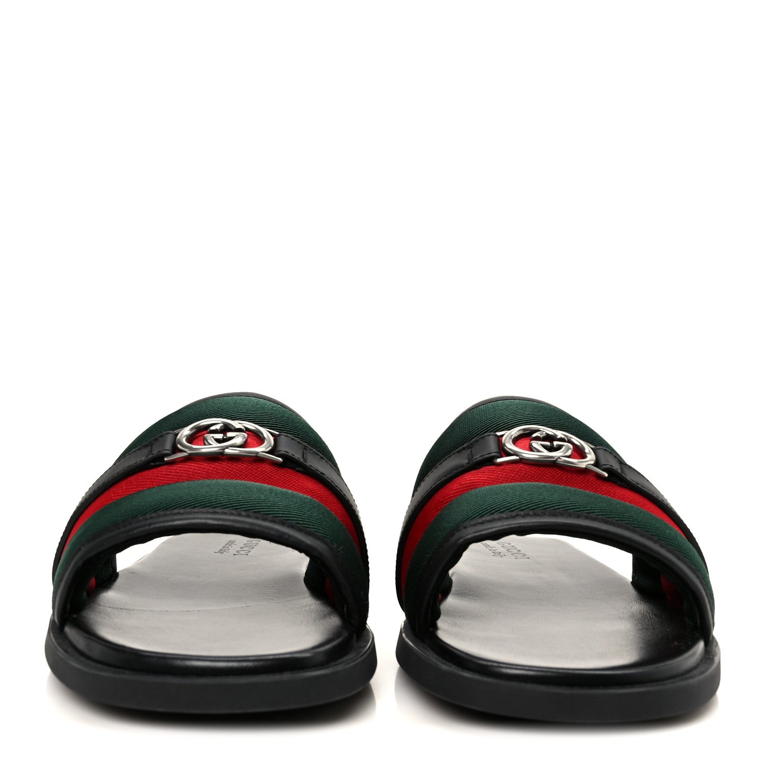 Gucci Nylon Calfskin Web Interlocking G Mens Maverik Slide Sandals 41 Black Green Red 3 of 9