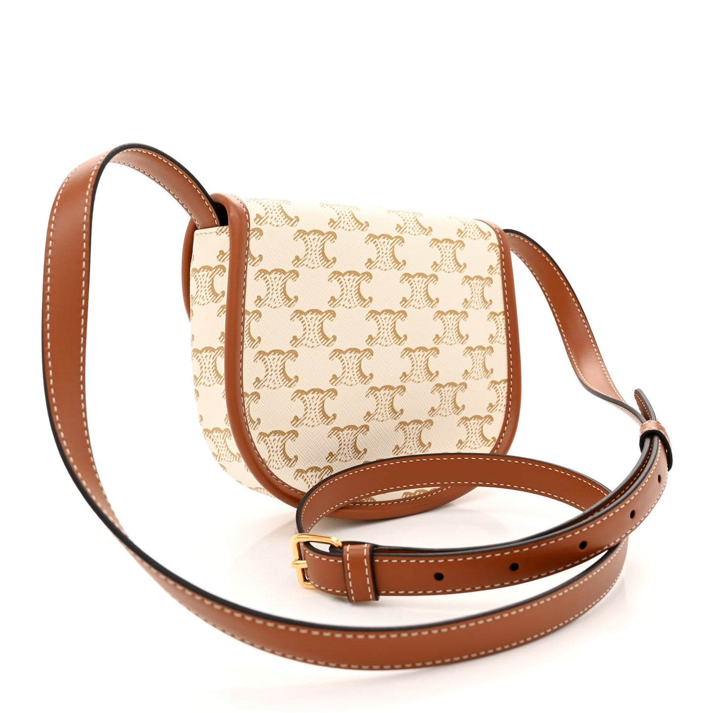 Triomphe Canvas Calfskin Mini Besace Bag White