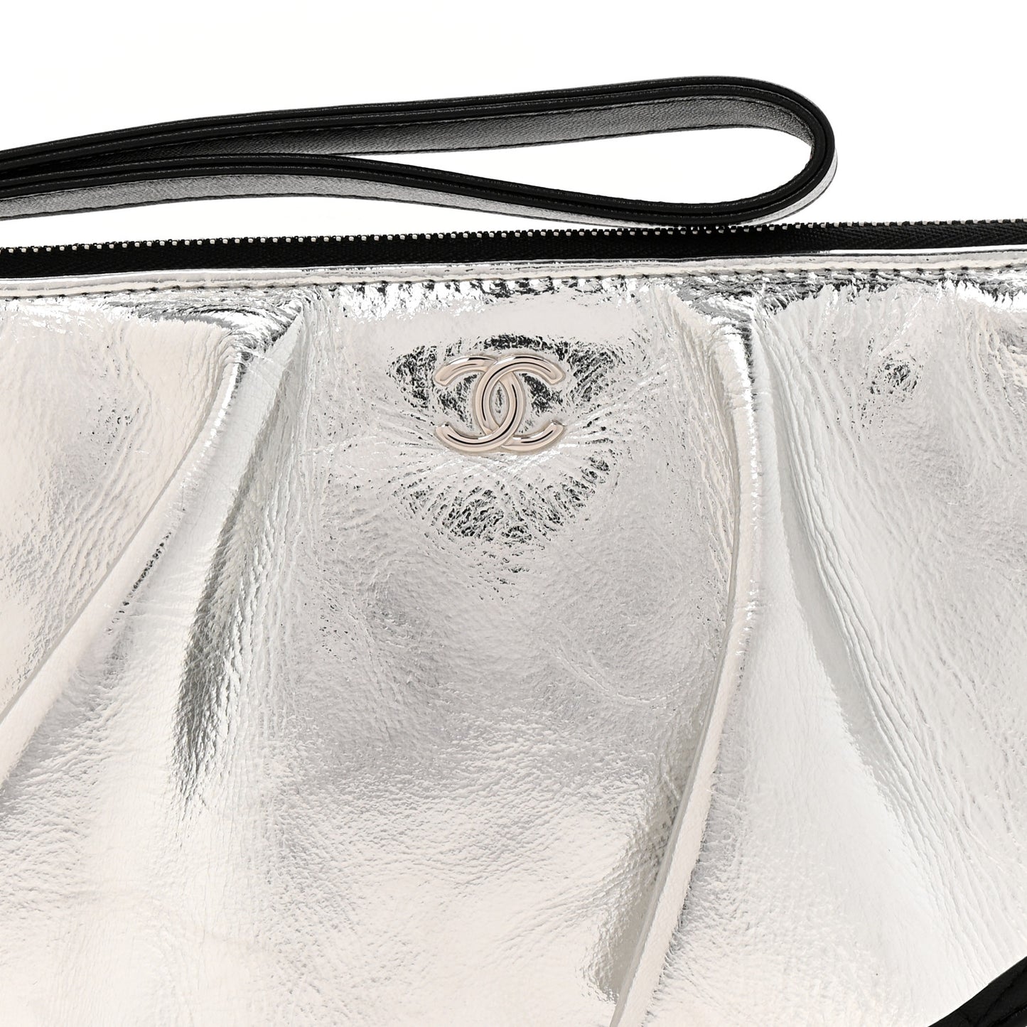 Metallic Lambskin Wave Clutch Black Silver