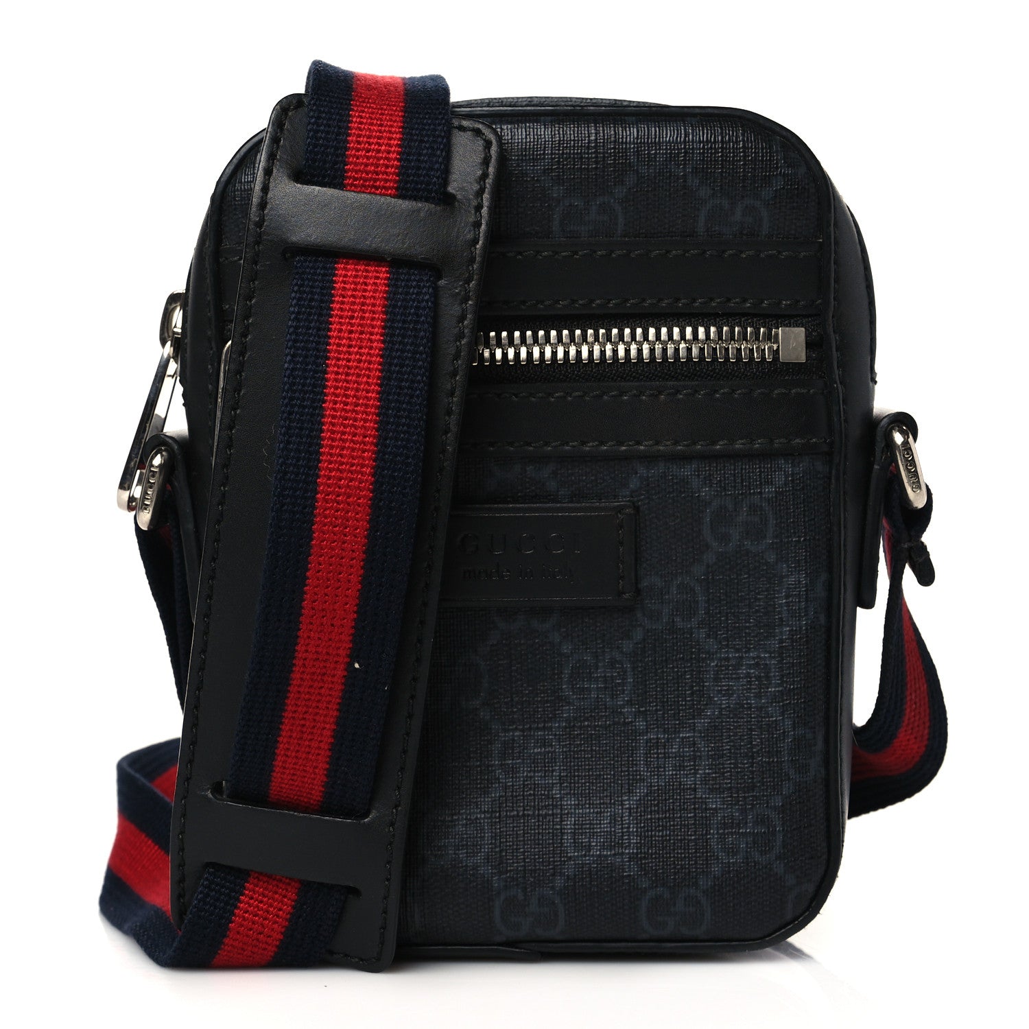 Gucci GG Supreme Monogram Appia Calfskin Web Small Camera Messenger Bag Black Grey 1 of 10