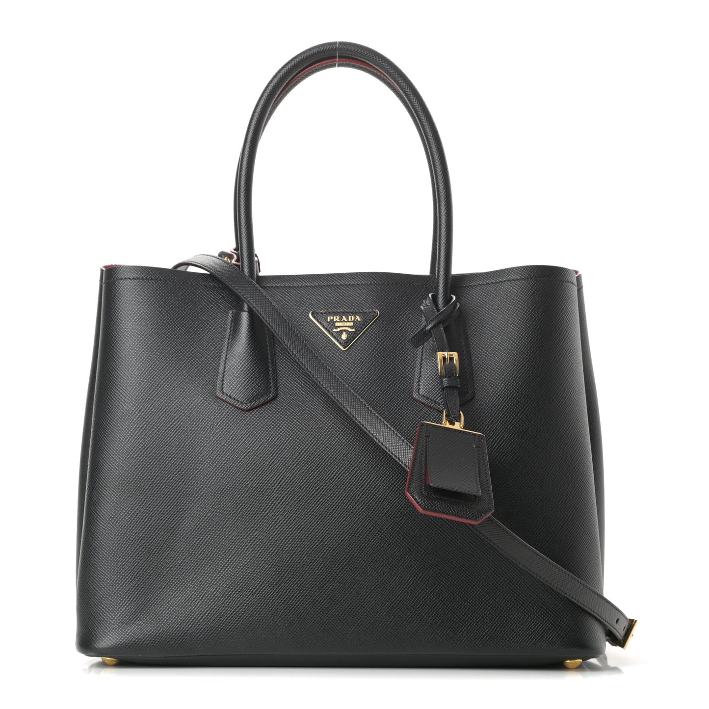 Saffiano Cuir Large Double Bag Black Fuoco