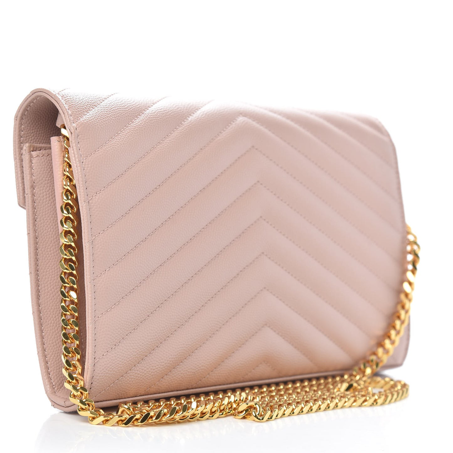Grain De Poudre Matelasse Chevron Monogram Chain Wallet Pale Pink