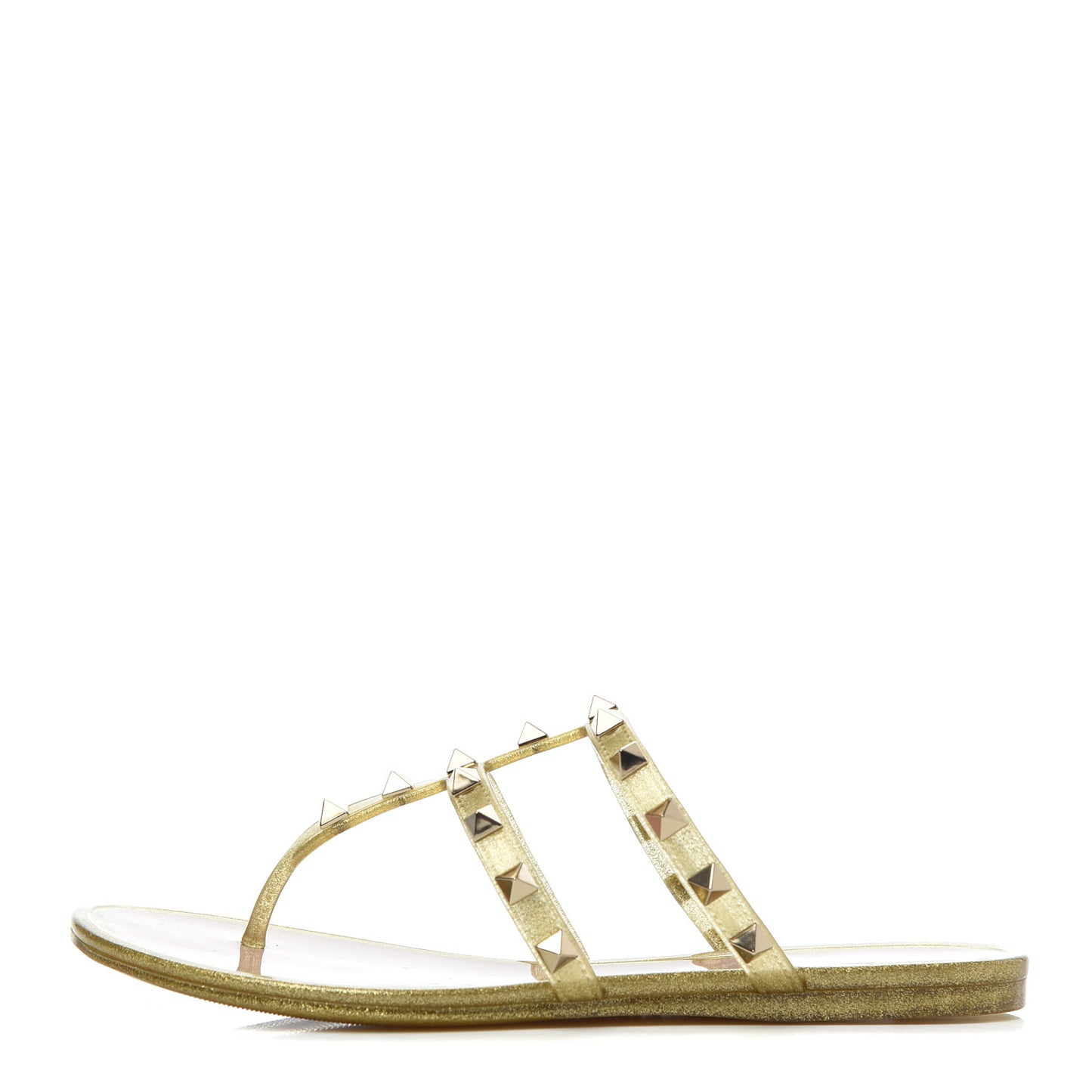 PVC Jelly Glitter Rockstud Caged Flat Thong Sandals 35 Oro