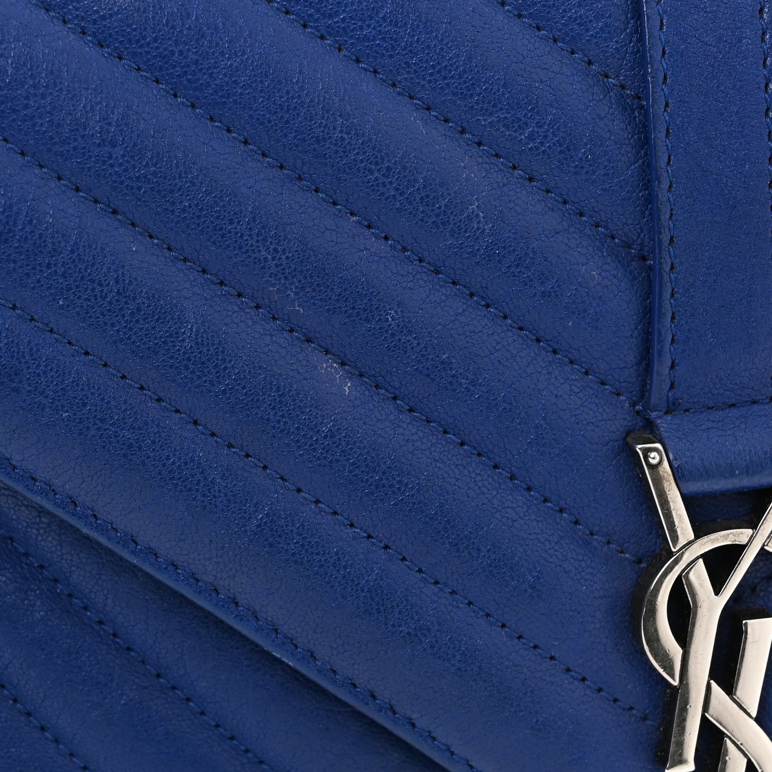 Saint Laurent Sheepskin Matelasse Chevron Monogram Medium College Bag Royal Blue 10 of 10