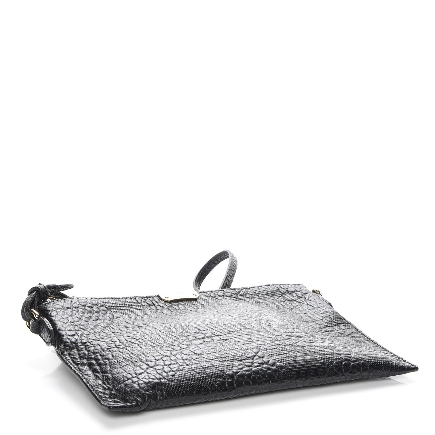 Signature Grain Calfskin Check Embossed Peyton Crossbody Clutch Bag Black