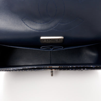 Chanel Metallic Snakeskin Jumbo Double Flap Blue 4 of 10