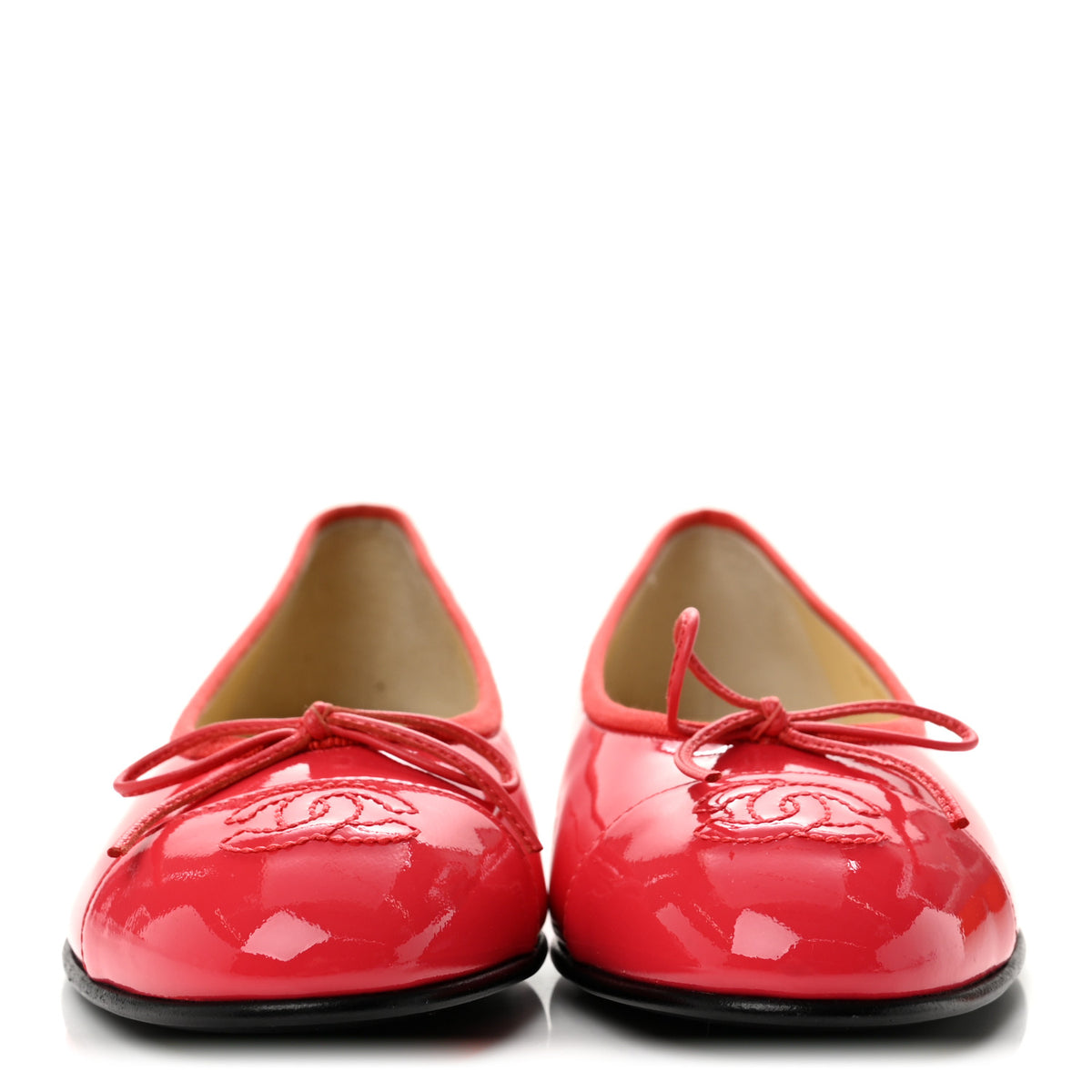 Patent Calfskin CC Cap Toe Ballerina Flats 37 Coral