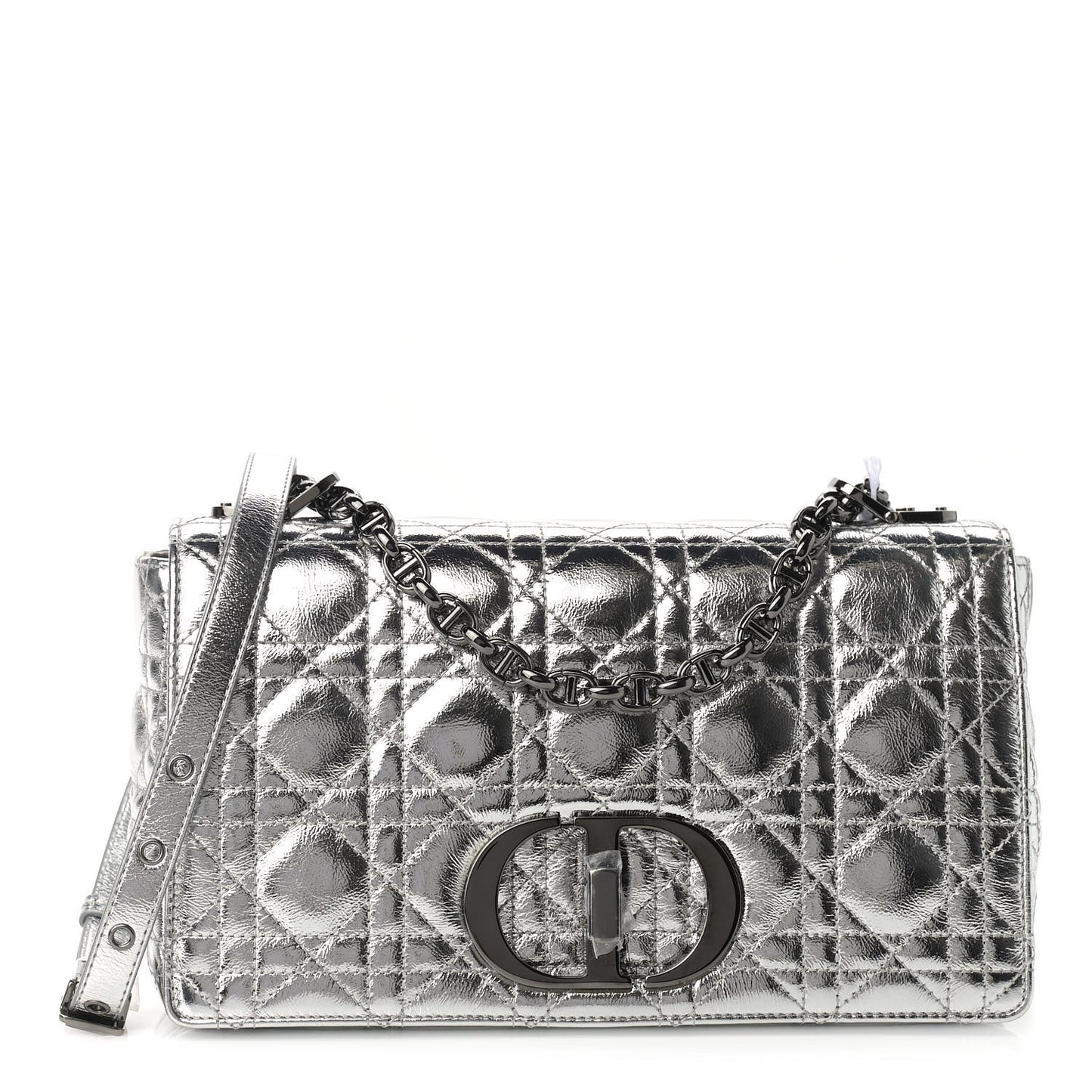 Metallic Calfskin Cannage Medium Caro Bag Argent