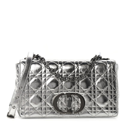 Christian Dior Metallic Calfskin Cannage Medium Caro Bag Argent 1 of 9