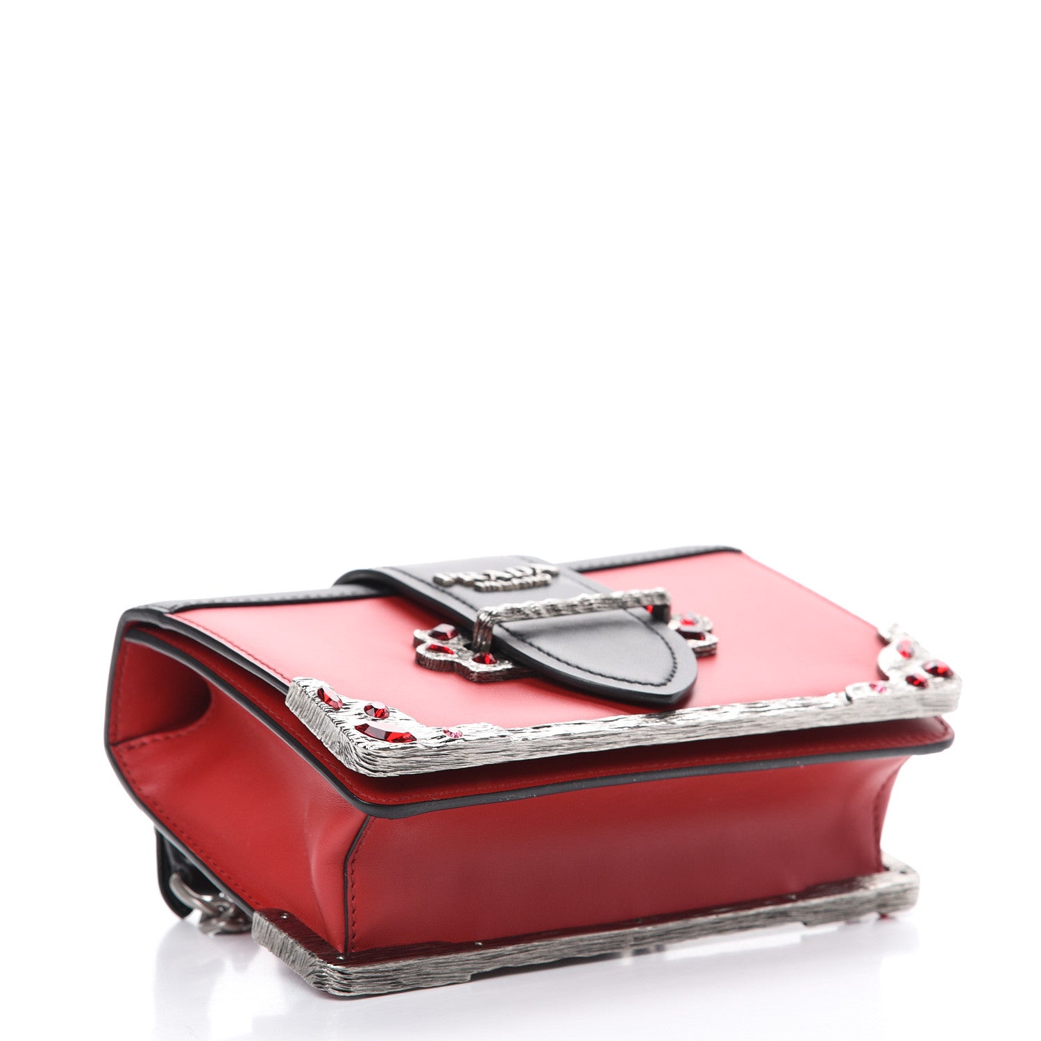 Prada City Calfskin Saffiano Crystal Cahier Bag Fuoco Black 3 of 9