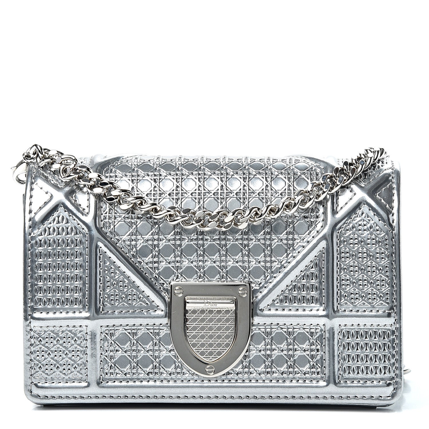 Christian Dior Metallic Patent Micro-Cannage Baby Diorama Flap Bag Silver 1 of 9