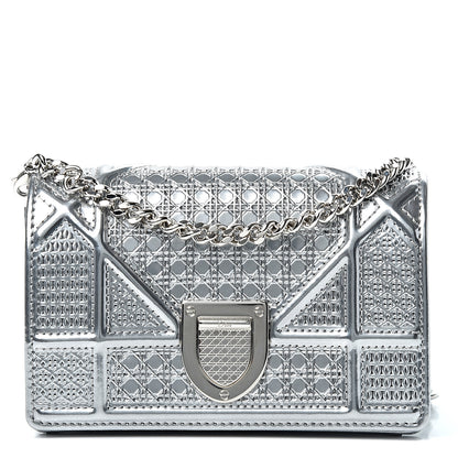 Christian Dior Metallic Patent Micro-Cannage Baby Diorama Flap Bag Silver 1 of 9