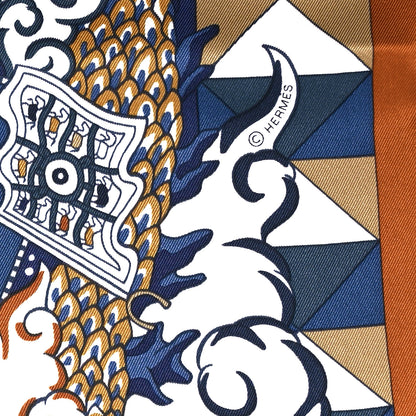 Hermes Silk Vintage L Epopee D Hermes Detail Scarf 70 Marine Caramel White 3 of 3