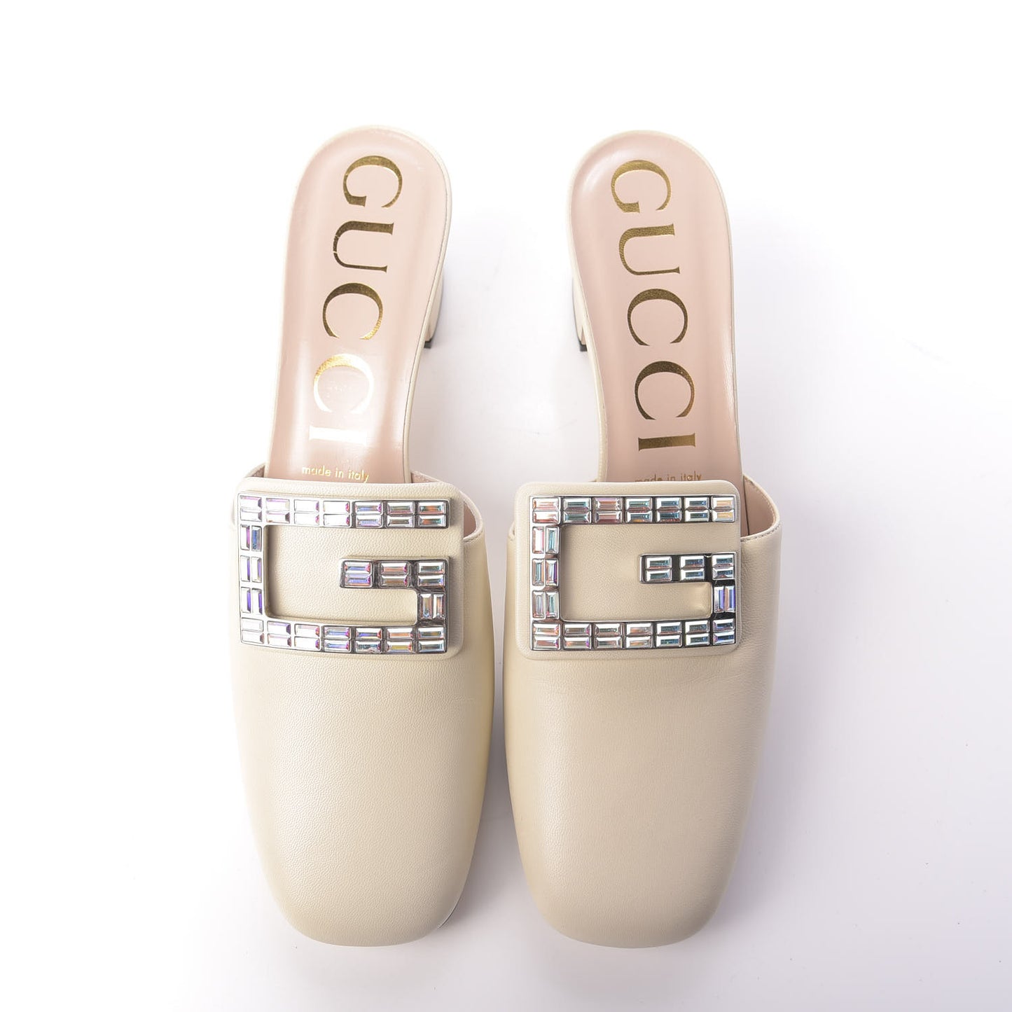 Malaga Kid Crystal Square G Madelyn Mules 40 Vintage White