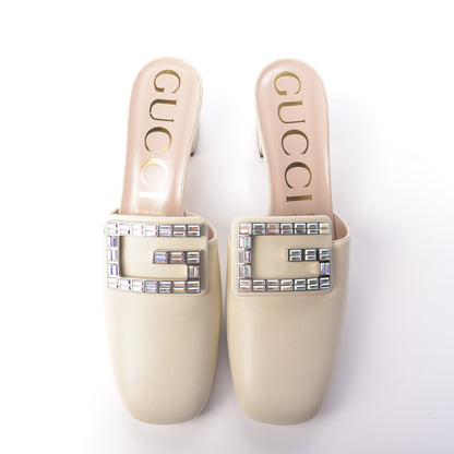 Gucci Malaga Kid Crystal Square G Madelyn Mules 40 Vintage White 6 of 12