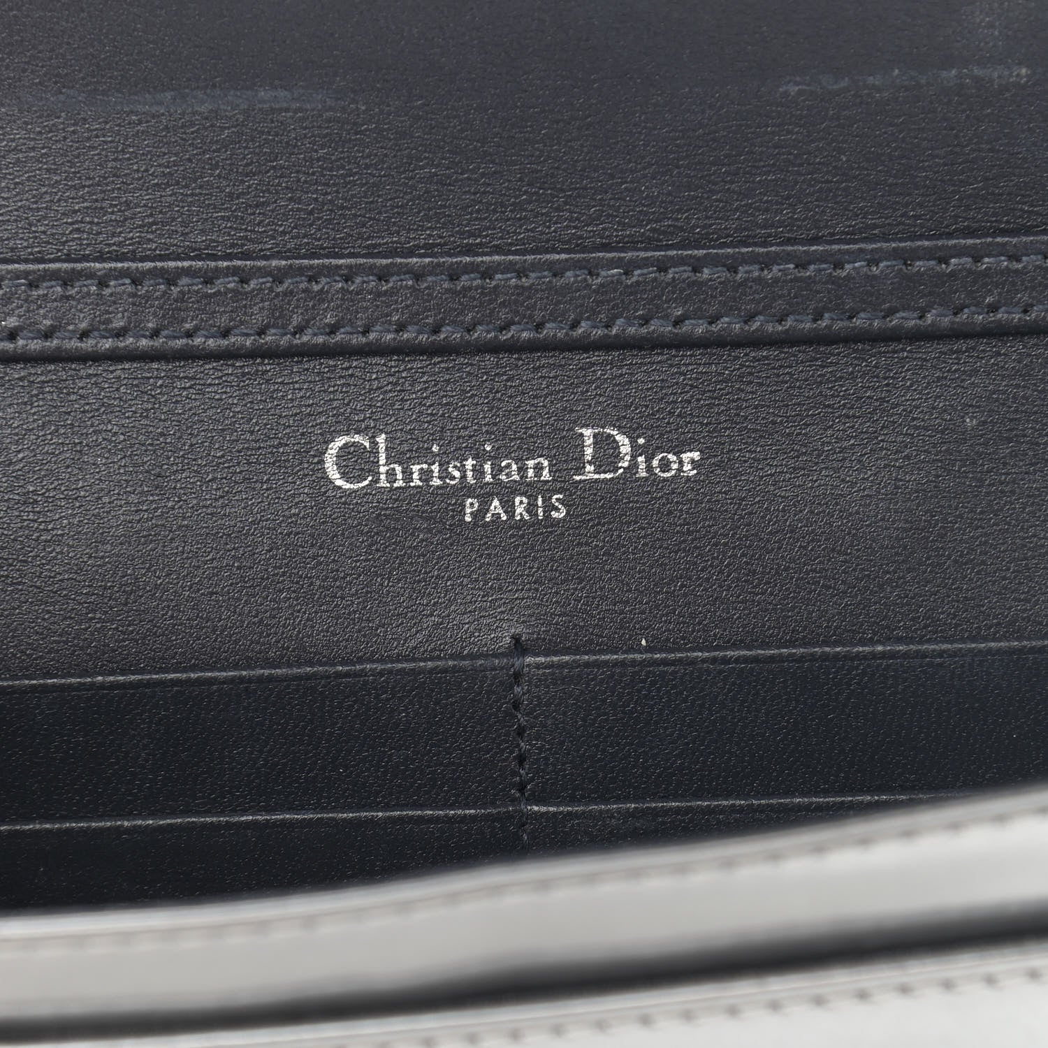 Christian Dior Metallic Patent Micro-Cannage Diorama Wallet on Chain Pouch Silver 5 of 12