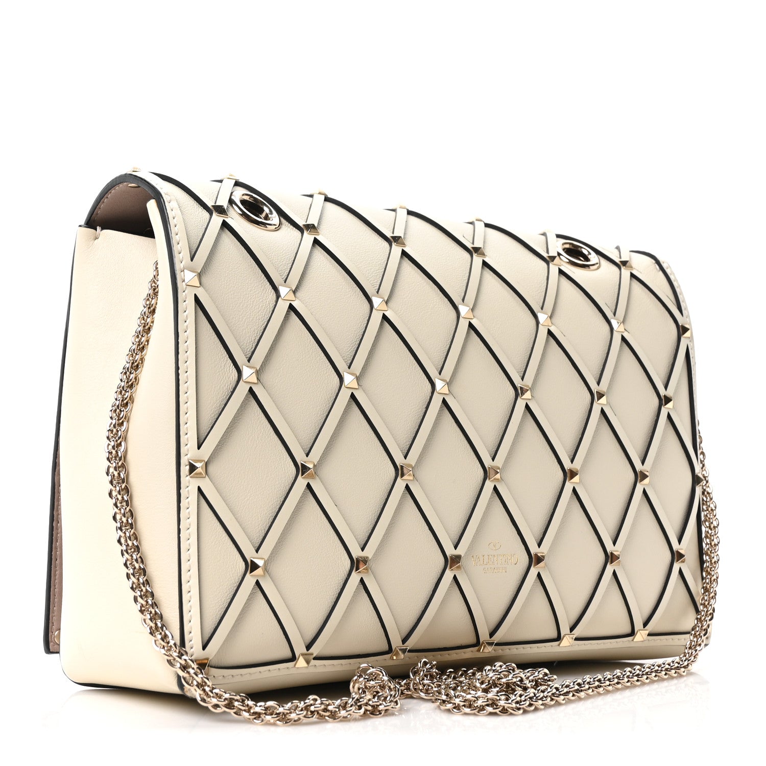 Valentino Garavani Smooth Calfskin Quilted Beehive Shoulder Bag Light Ivory 3 of 9