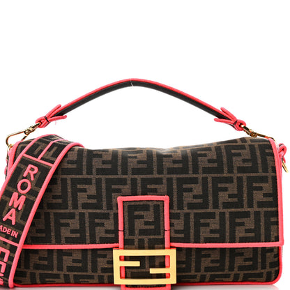Fendi Fabric Jacquard FF 1974 Large Baguette Tobacco Moro Fuxia Fluo 7 of 11