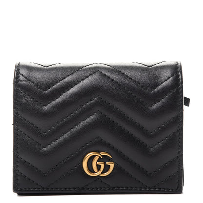 Gucci Calfskin Matelasse GG Marmont Card Case Wallet Black 1 of 6