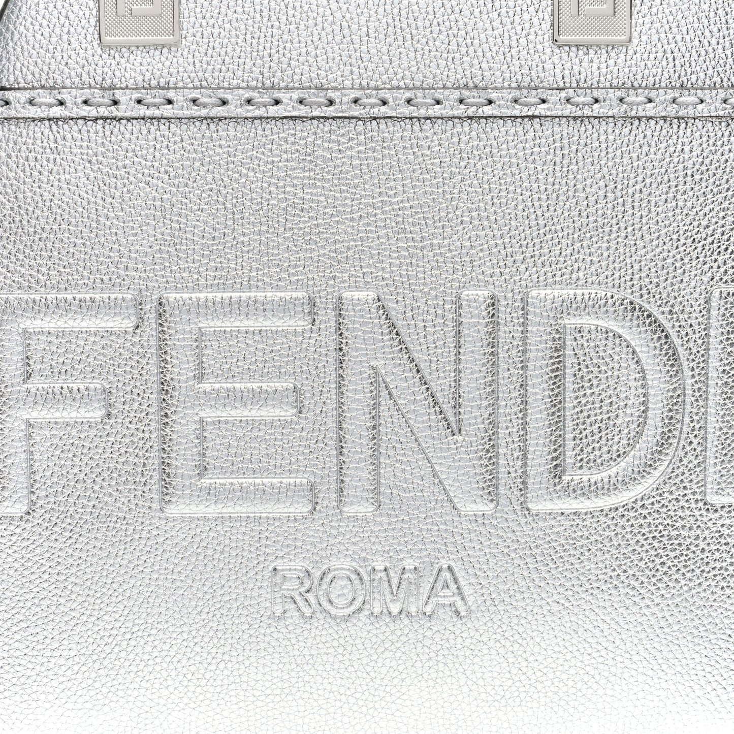 Metallic Calfskin Logo Embossed Small Fendi Sunshine Shopper Tote Argento