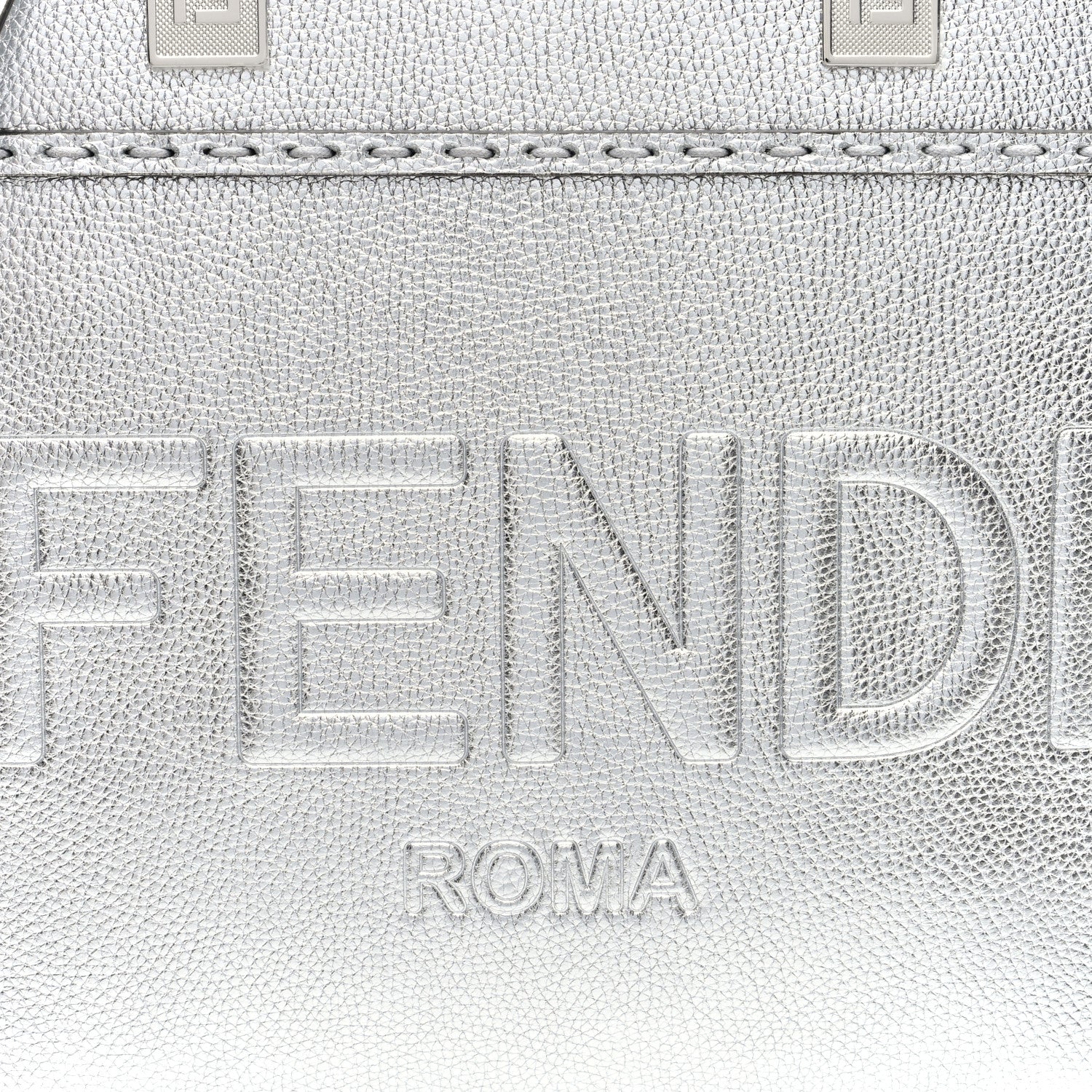 Fendi Metallic Calfskin Logo Embossed Small Fendi Sunshine Shopper Tote Argento 7 of 9