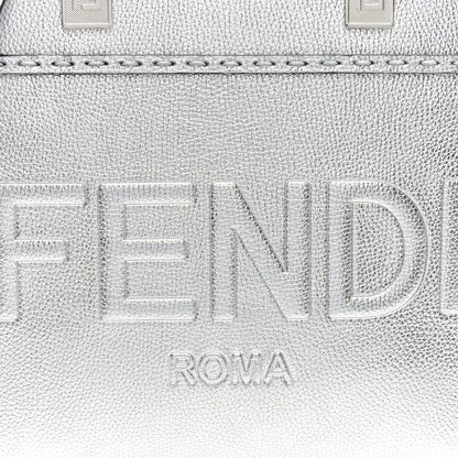 Fendi Metallic Calfskin Logo Embossed Small Fendi Sunshine Shopper Tote Argento 7 of 9