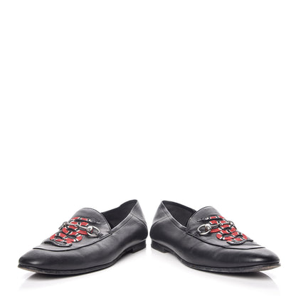 Gucci Lambskin Kingsnake Embroidered Mens Brixton Horsebit Loafers 11 Black 6 of 20