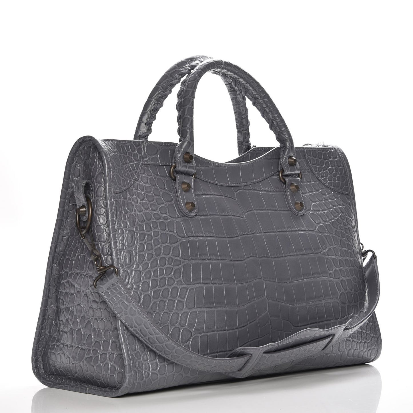 Calfskin Crocodile Embossed Classic Hardware City Gris Beton