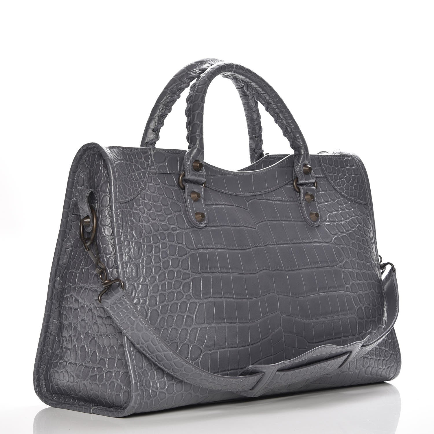 Balenciaga Calfskin Crocodile Embossed Classic Hardware City Gris Beton 4 of 8