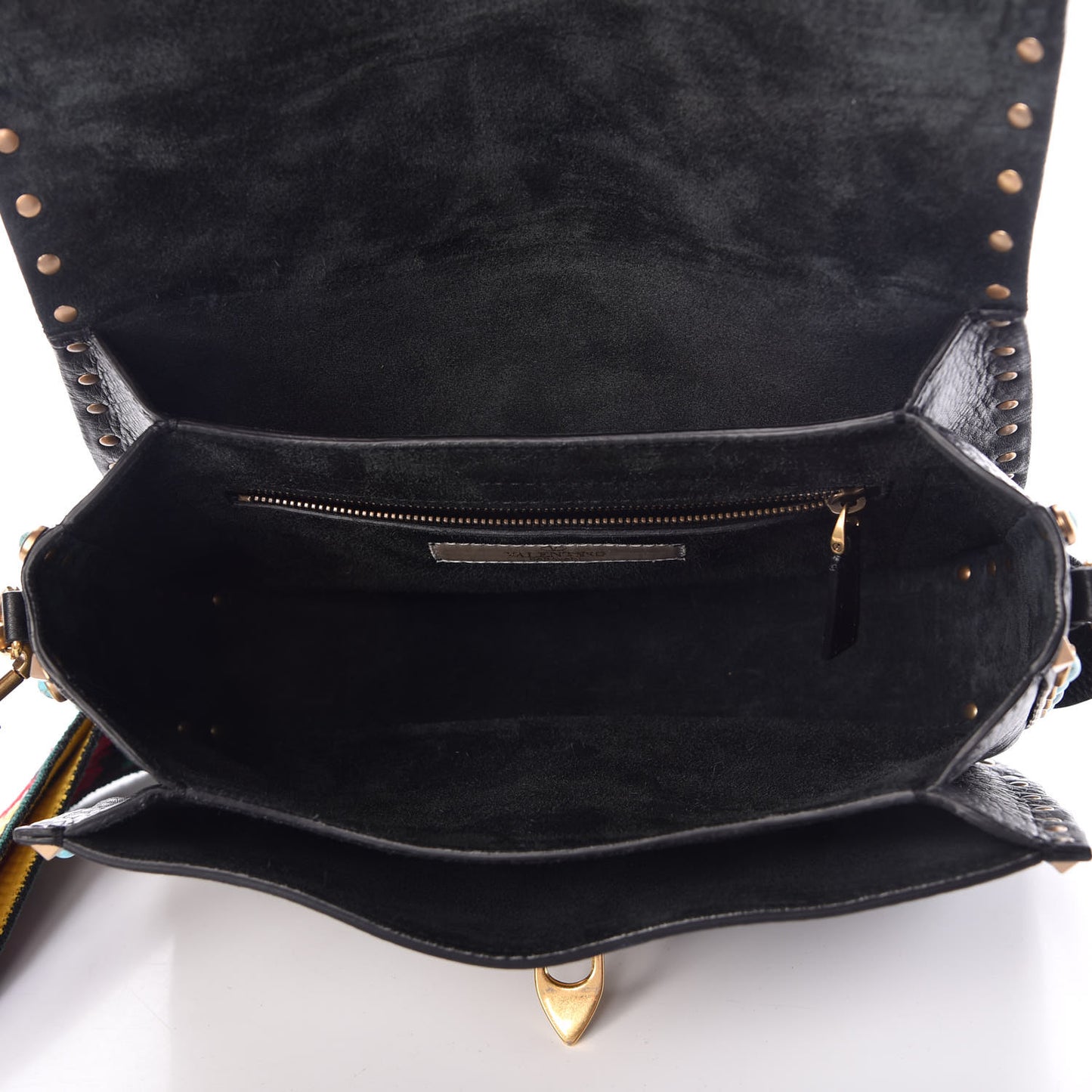 Pebbled Calfskin Turquoise Medium Guitar Strap Rockstud Rolling Flap Saddle Bag Black