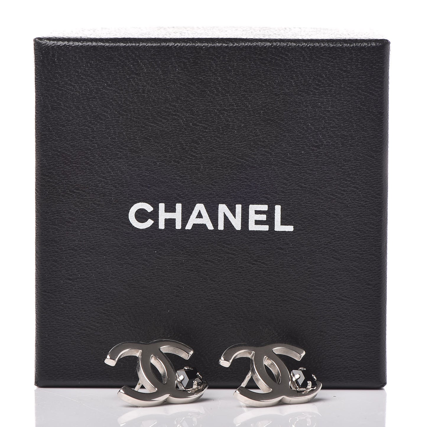 Black Stone CC Earrings Silver