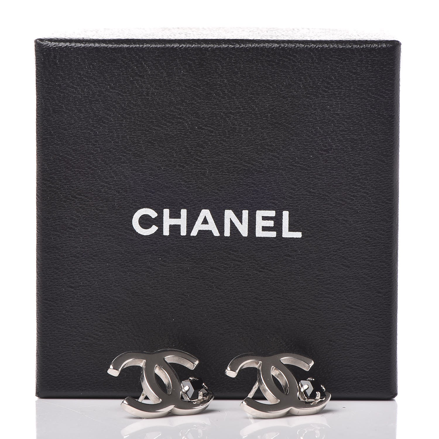 Chanel Black Stone CC Earrings Silver 6 of 6