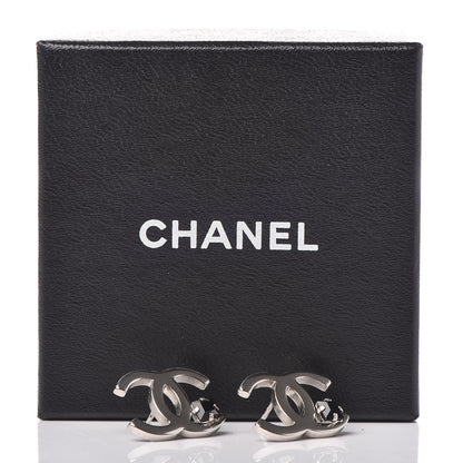 Chanel Black Stone CC Earrings Silver 6 of 6