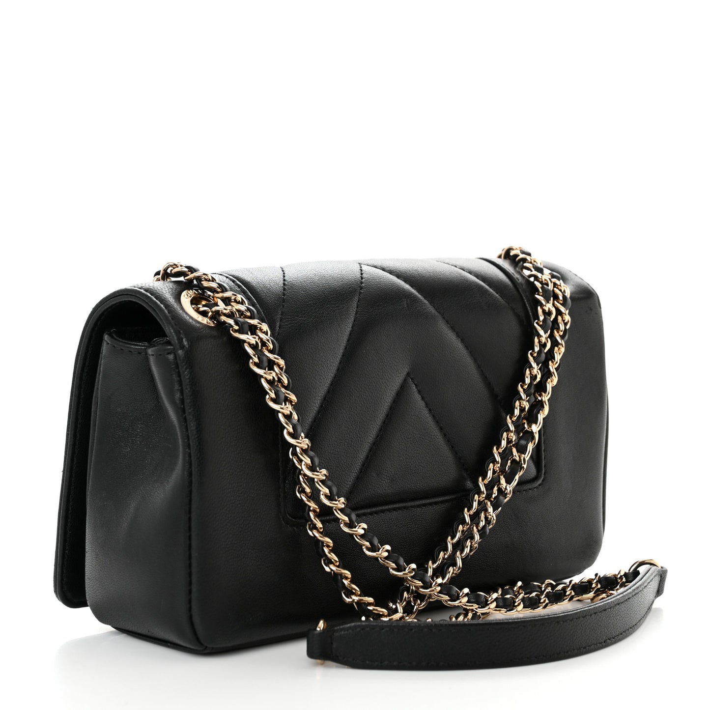 Sheepskin Chevron Quilted Small Vintage Mademoiselle Flap Black