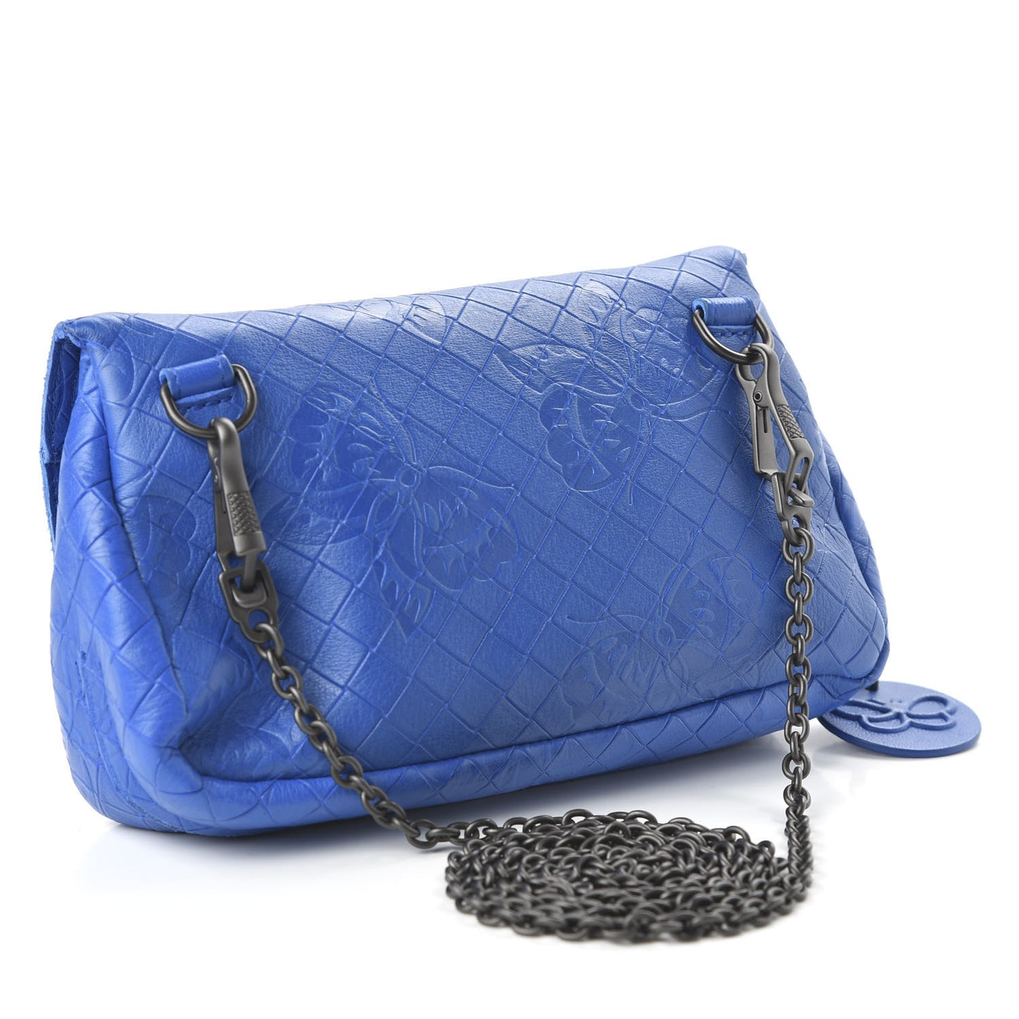 Calfskin Intrecciomirage Embossed Butterfly Small Chain Crossbody Signal Blue