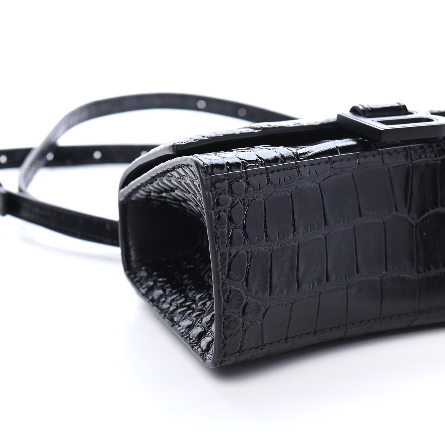 Balenciaga Calfskin Graffiti Logo Monochrome Crocodile Embossed
