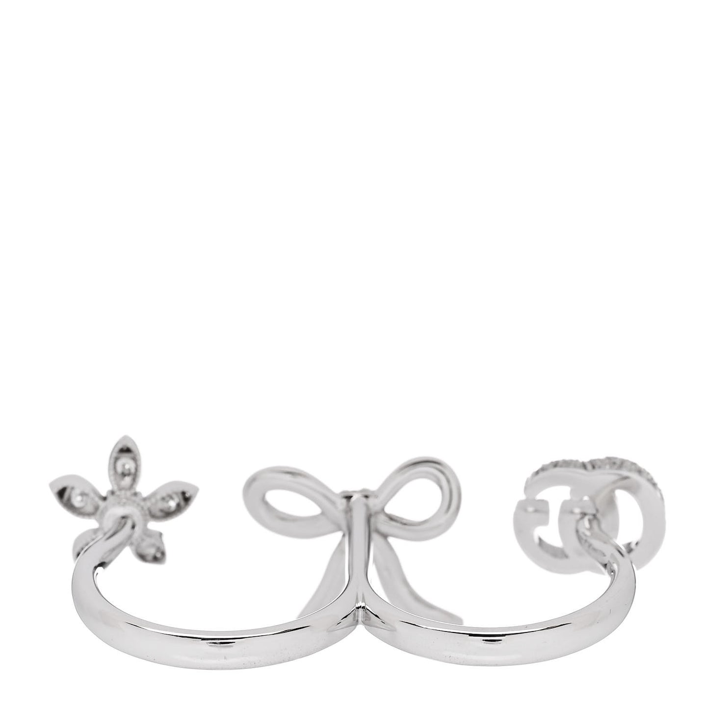 18K White Gold Diamond Flora Bow Flower Ring 50 5.5