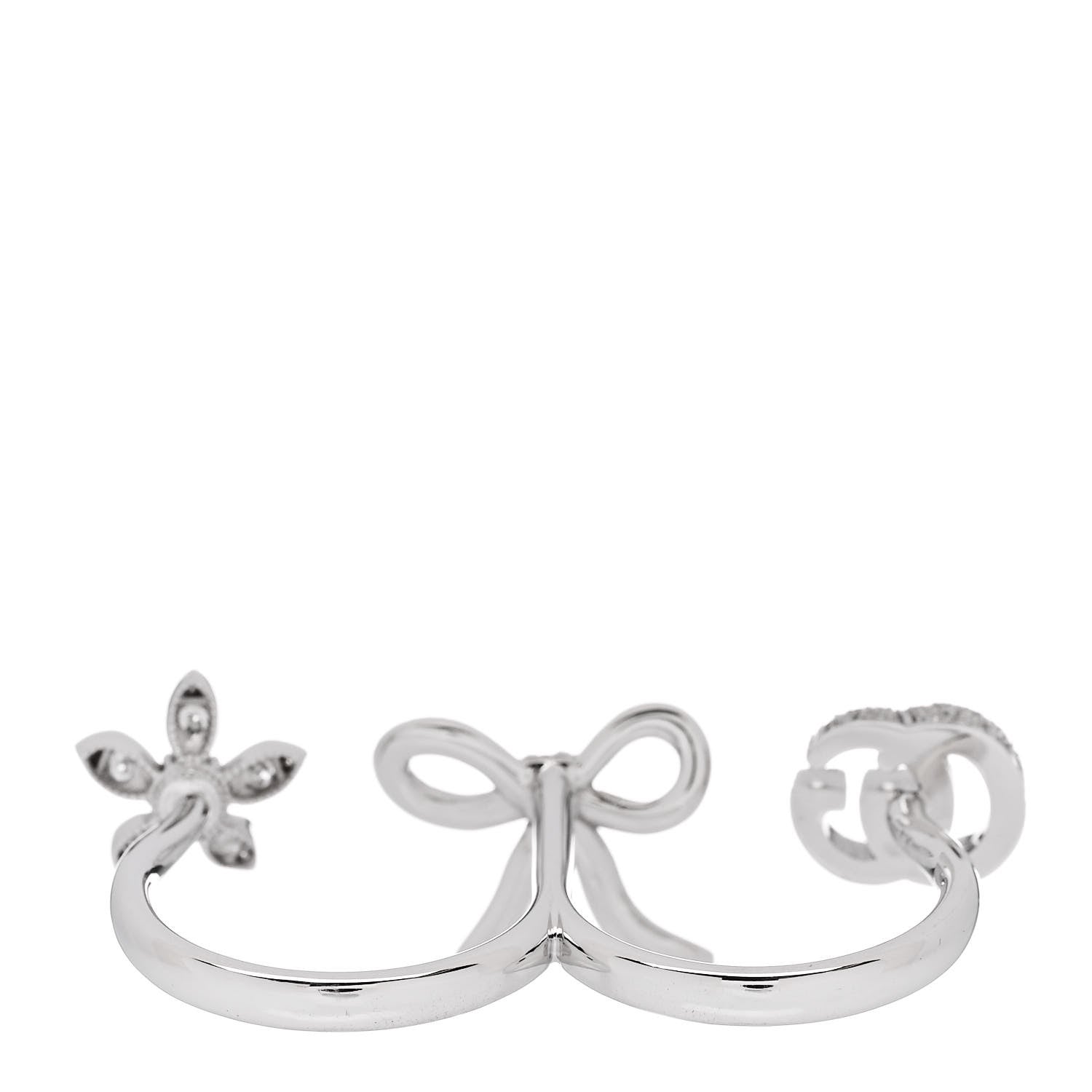 Gucci 18K White Gold Diamond Flora Bow Flower Ring 50 5.5 4 of 6