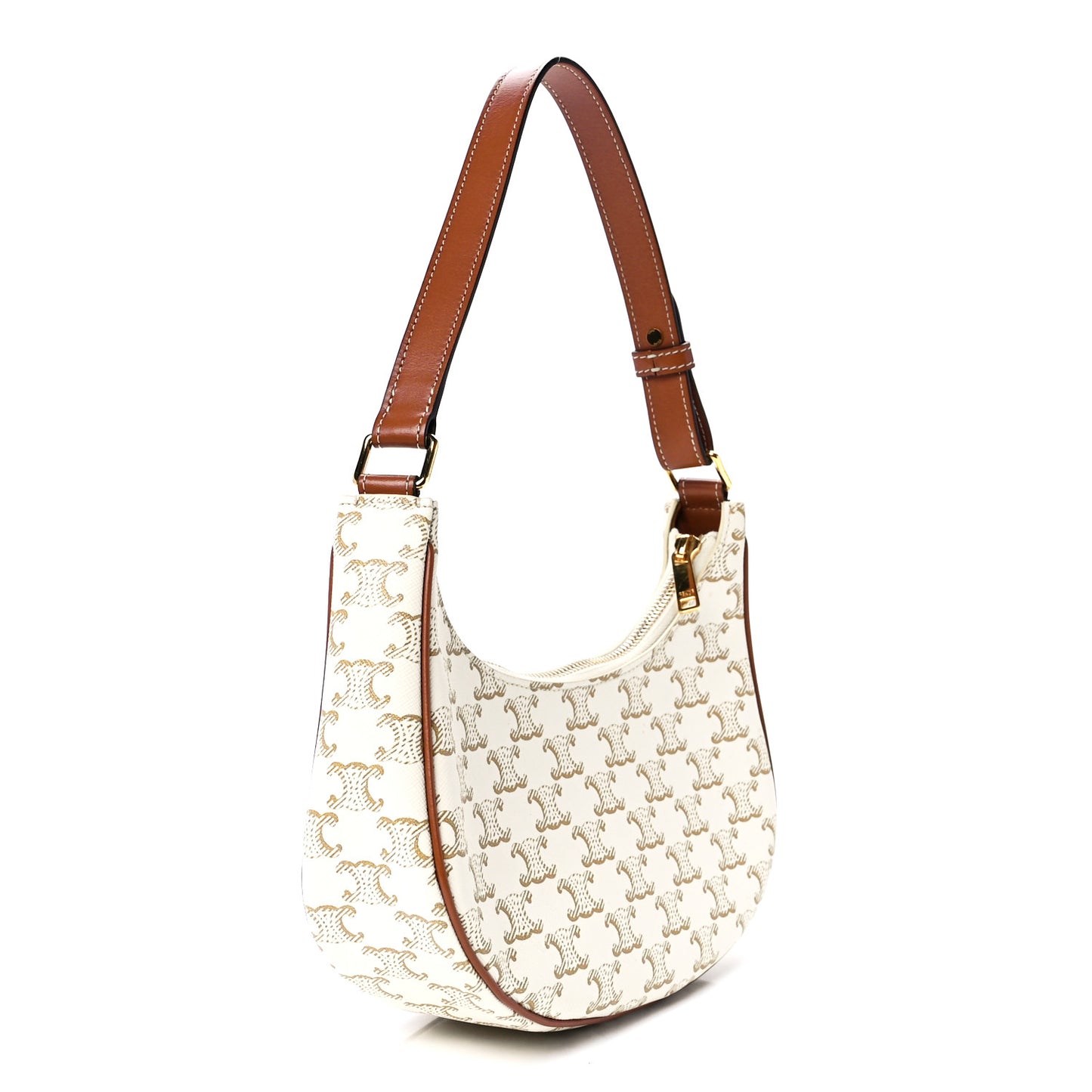Canvas Calfskin Ava Triomphe Shoulder Bag White