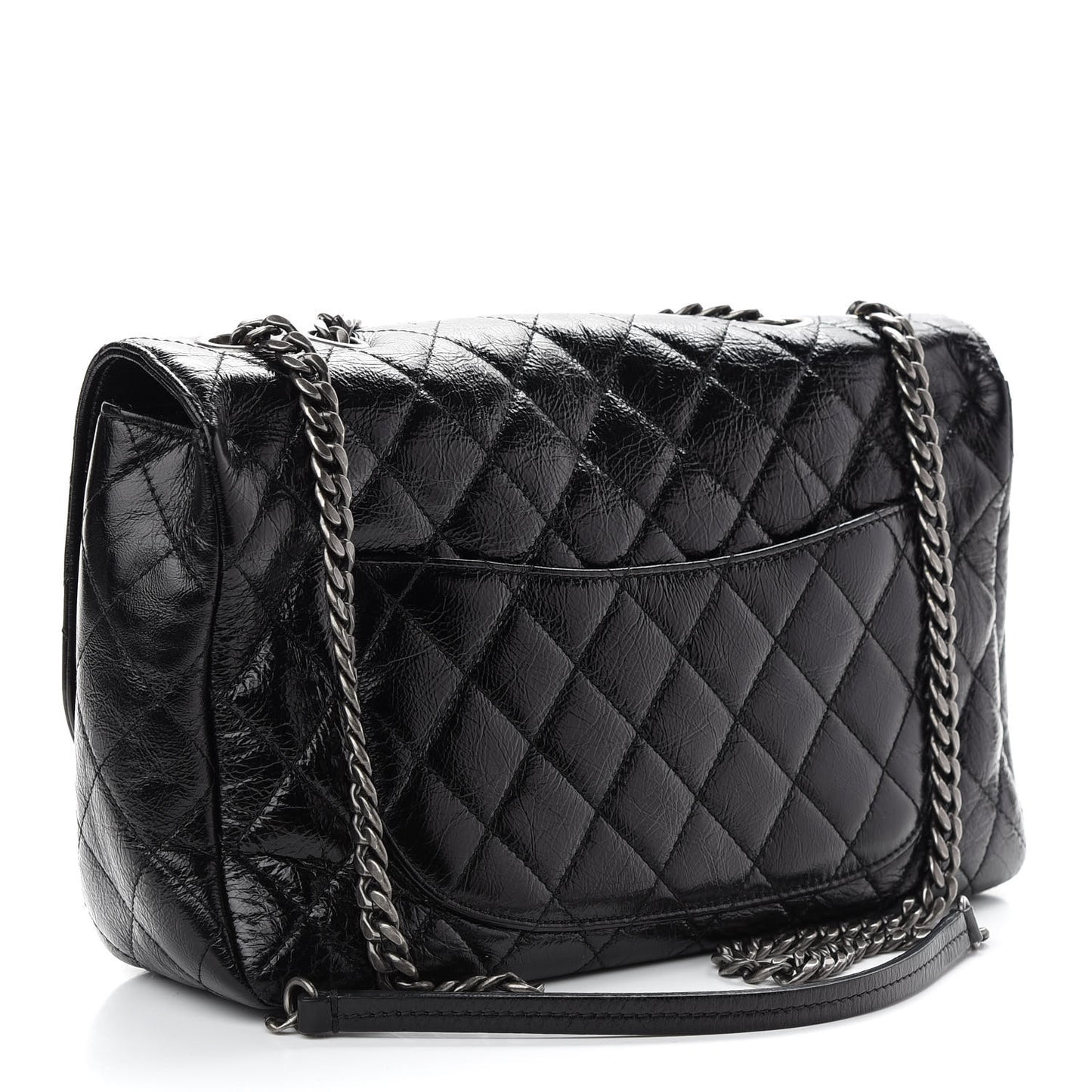 Shiny Goatskin Quilted Flap Black