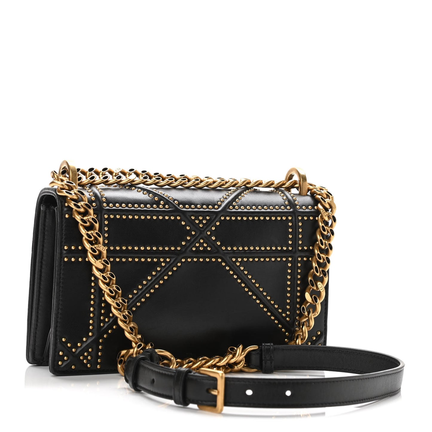 Lambskin Studded Medium Diorama Flap Bag Black
