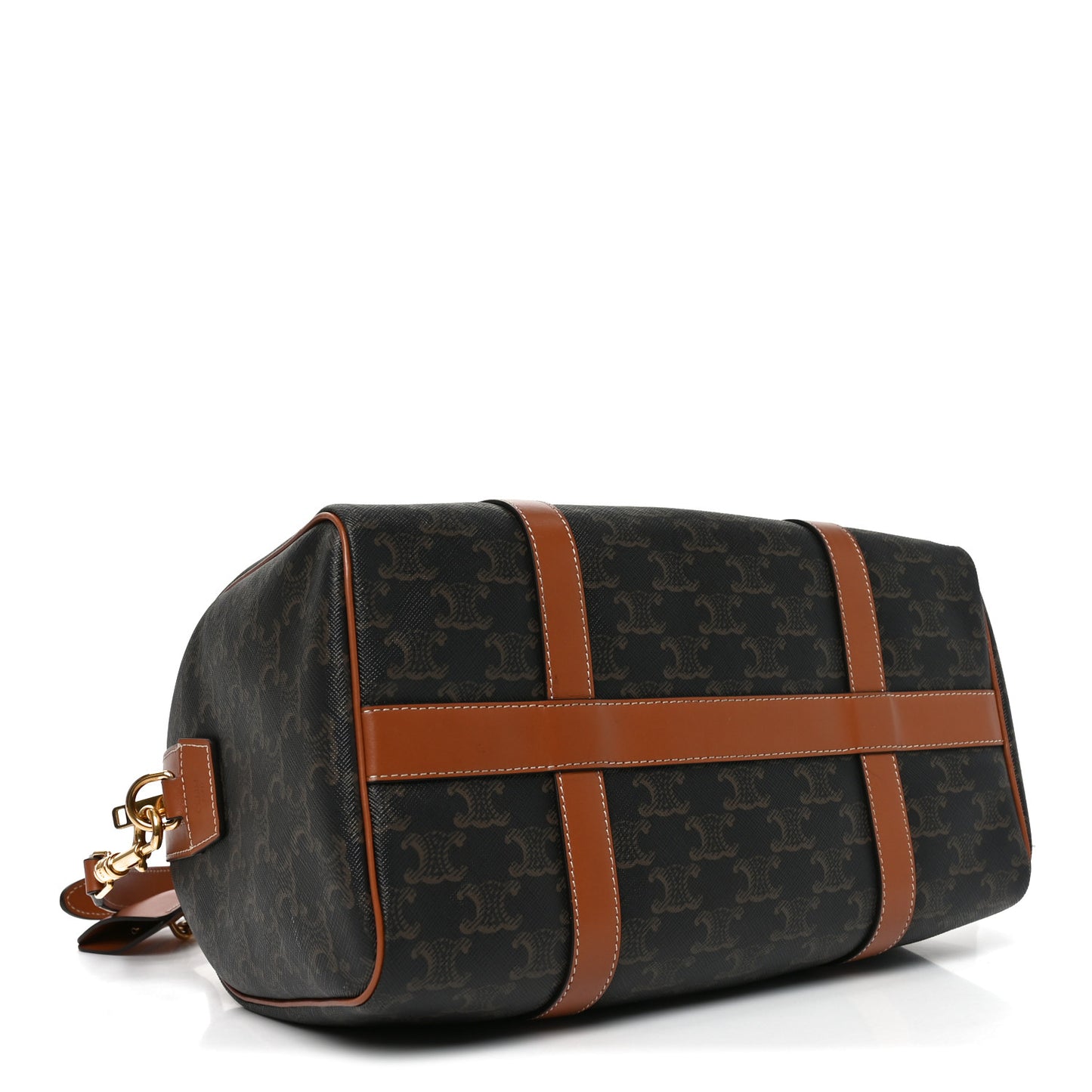 Triomphe Canvas Calfskin Boston Bag Tan