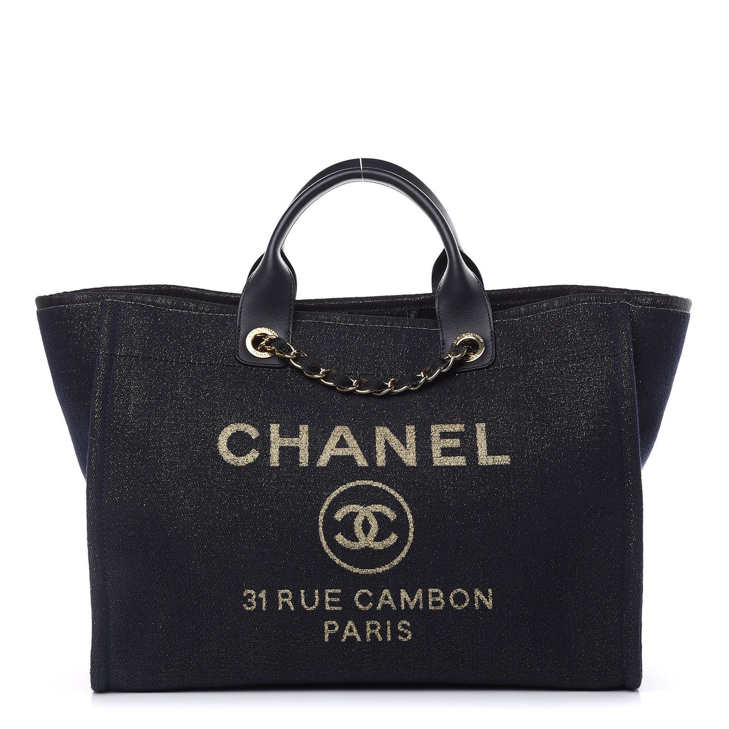 Lurex Canvas Medium Deauville Tote Navy Blue Gold