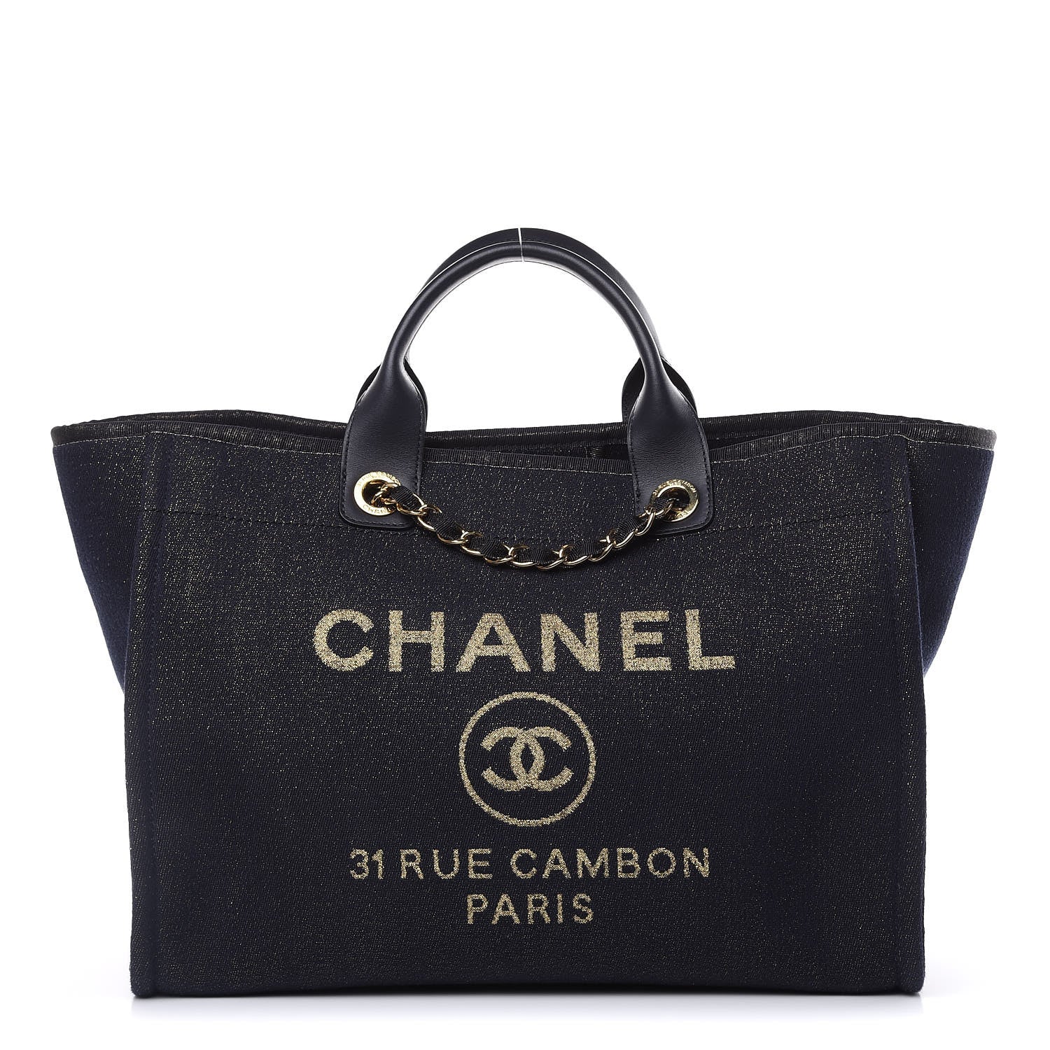 Chanel Lurex Canvas Medium Deauville Tote Navy Blue Gold 1 of 10
