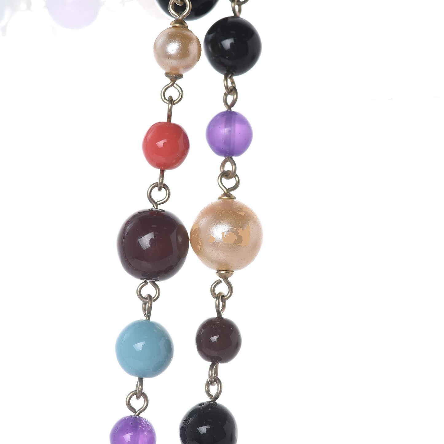 Pearl Beaded CC Long Necklace Gold Multicolor