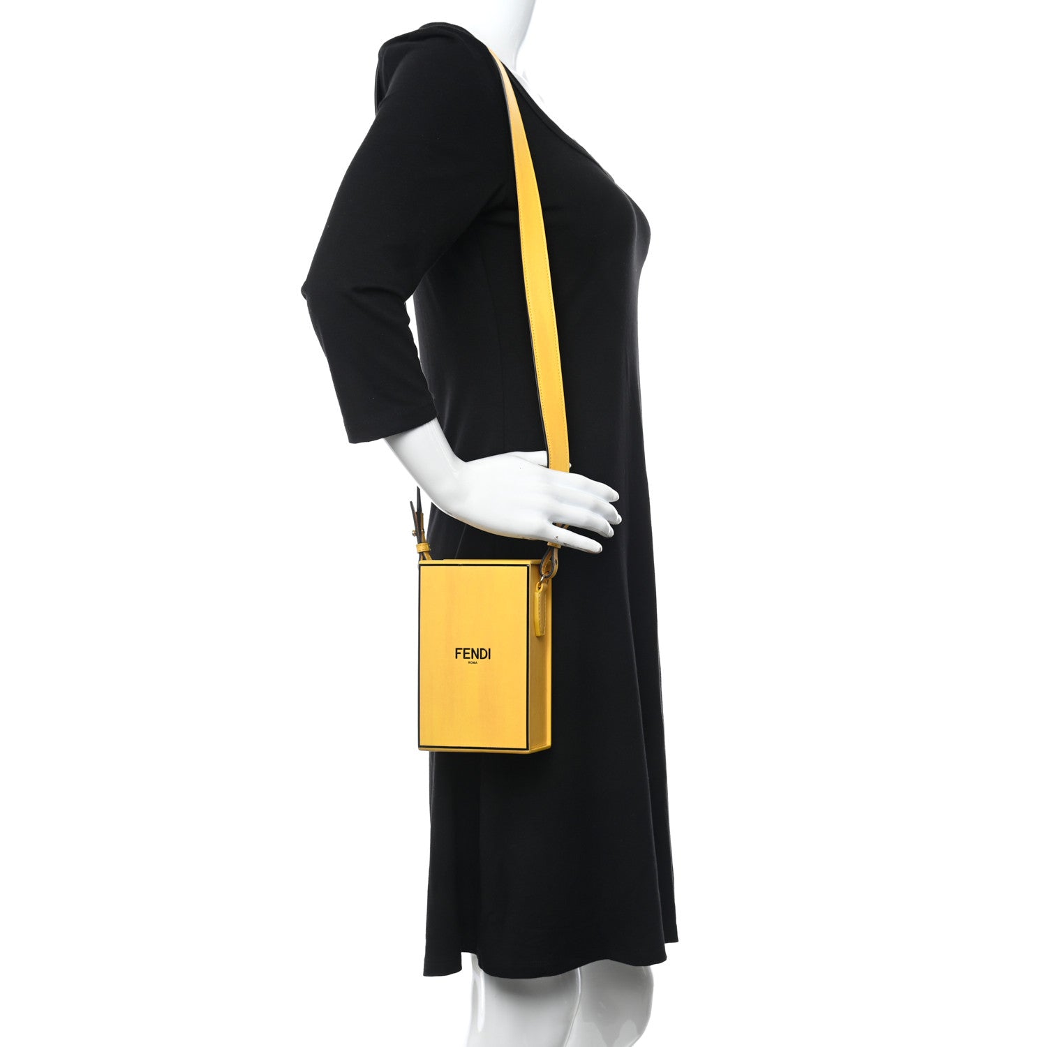 Fendi Vitello Fluffy Logo Vertical Box Yellow Box Black 2 of 9