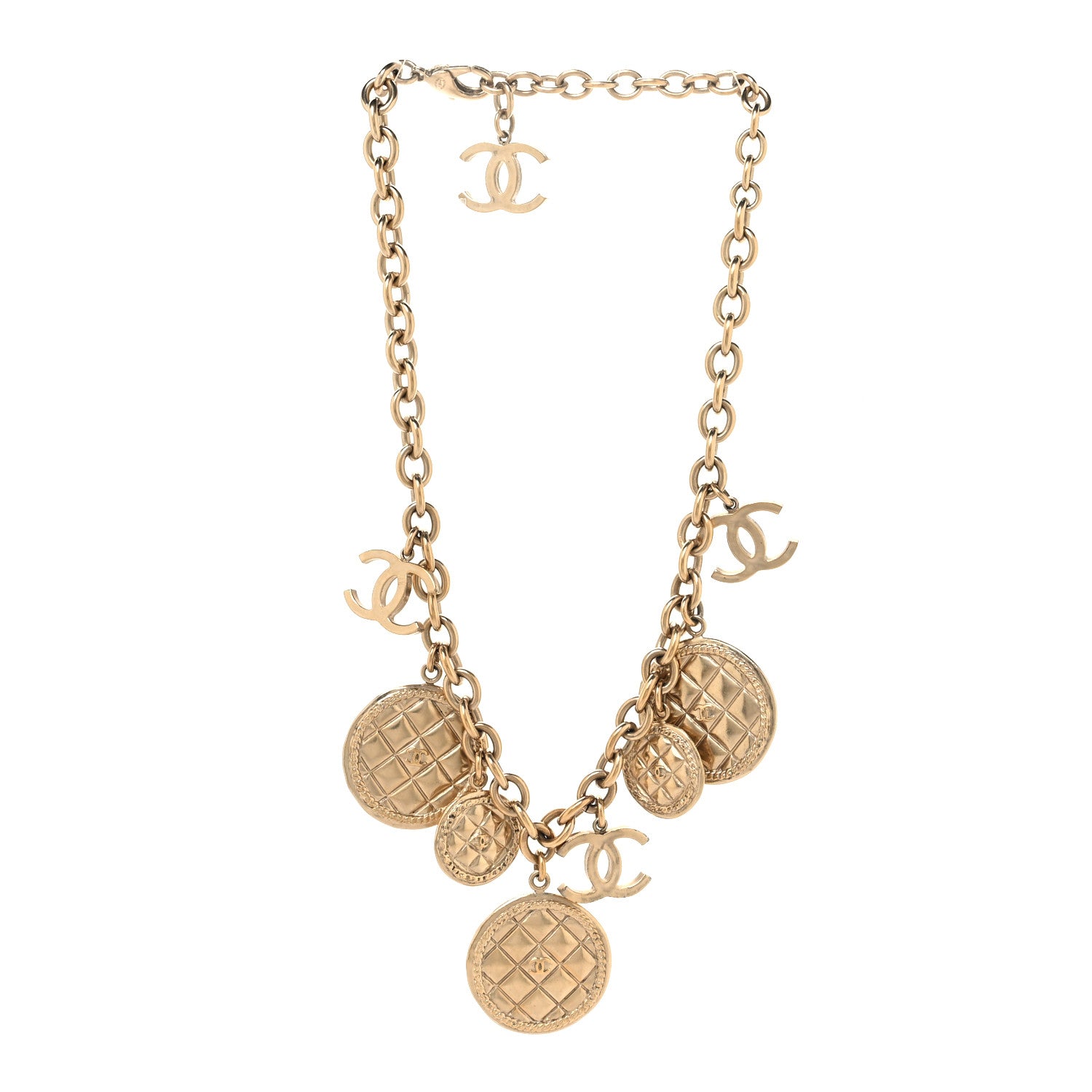 Chanel Medallion CC Quilted Pendant Necklace Gold 3 of 5